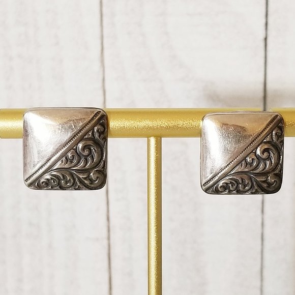 Jewelry - Vintage 925 Sterling Square Scroll Earrings